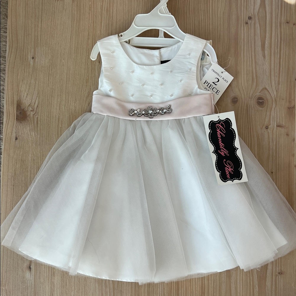 Special occasion Flower Girl Baptism White tulle Dress with Embellished Waist